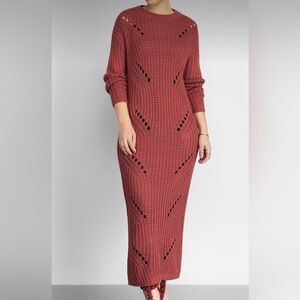 New Maroon Elegant Knit Sweater Dress Distressed Back